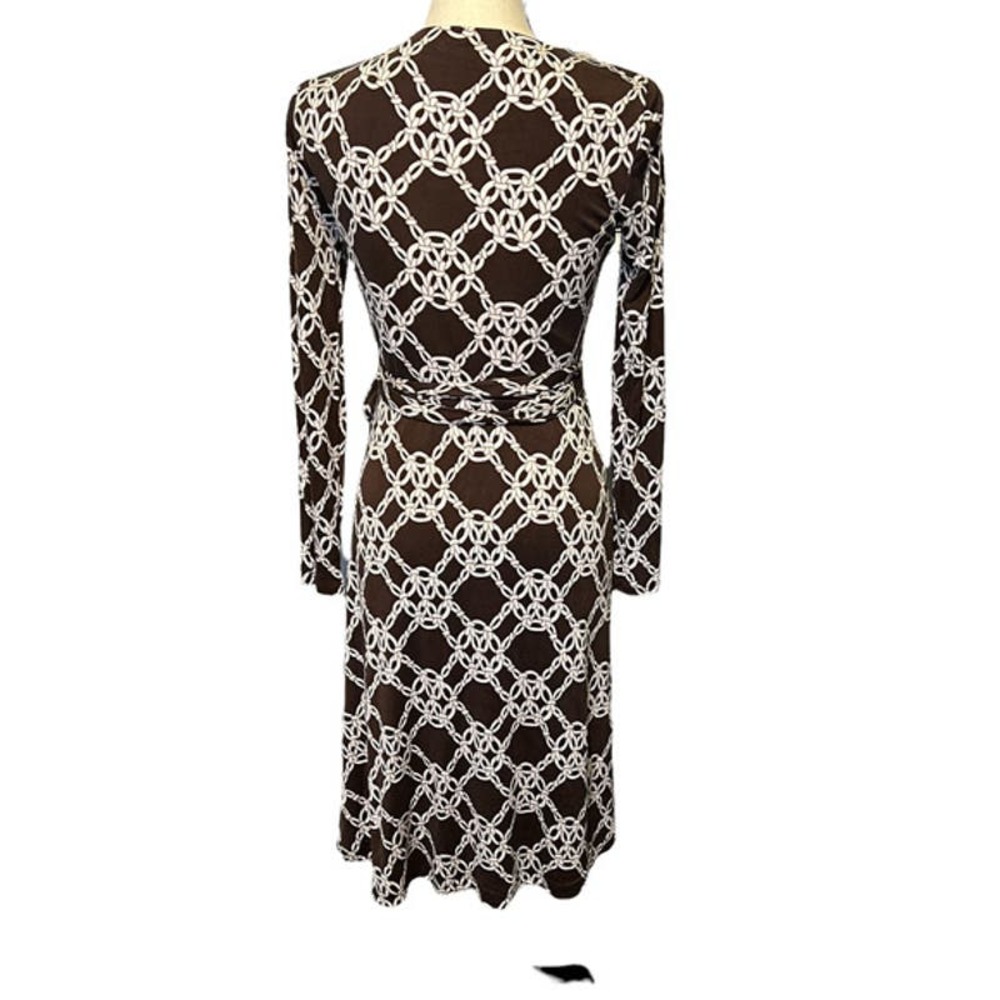 Trina Turk Womens Wrap Brown Dress White LInk pattern Printed Wrap Dress size s - Picture 2 of 6